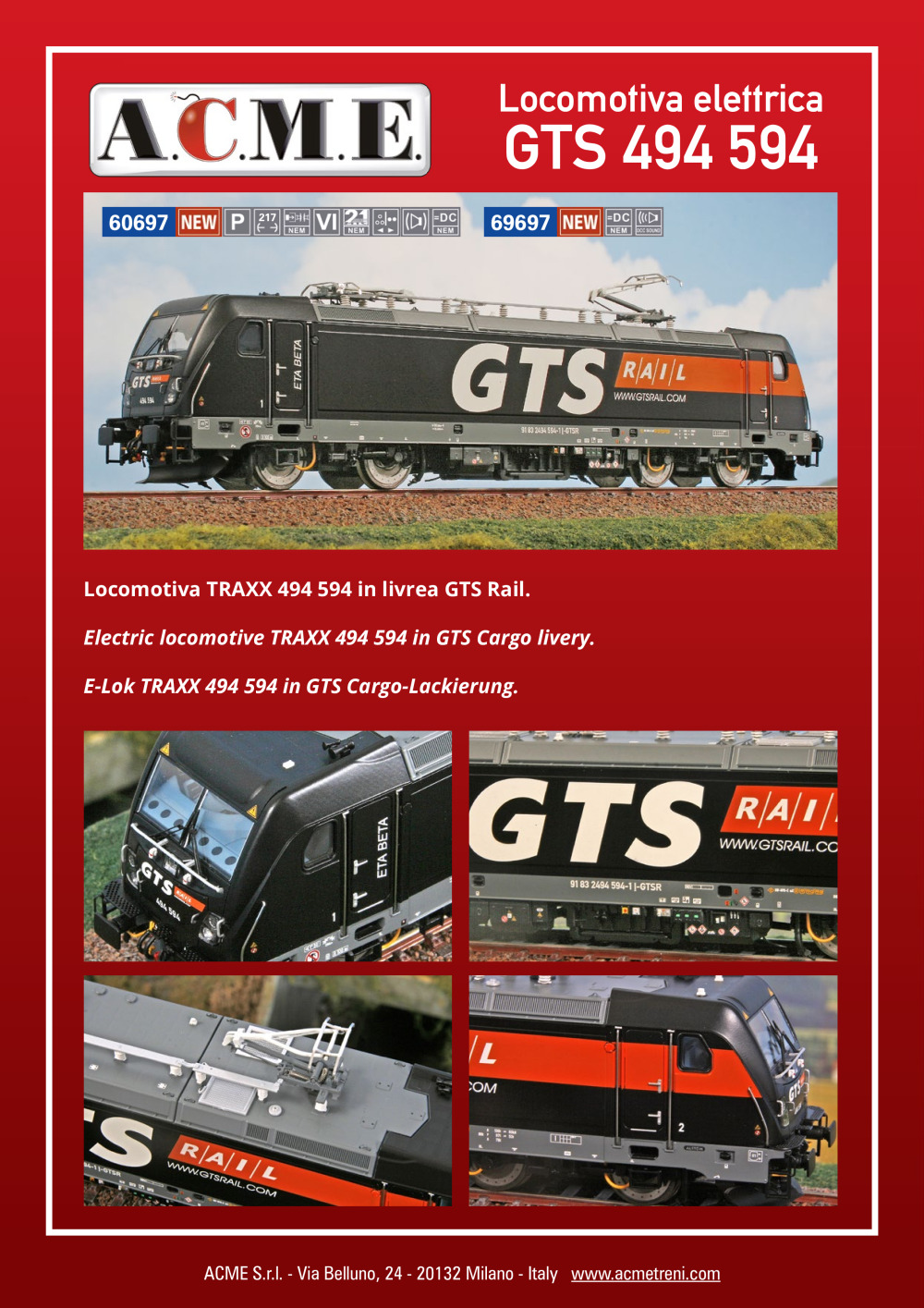 ACME - Anonima Costruzioni Modellistiche Esatte - Locomotiva elettrica GTS 494 594 (ref. 60697 / 69697)
