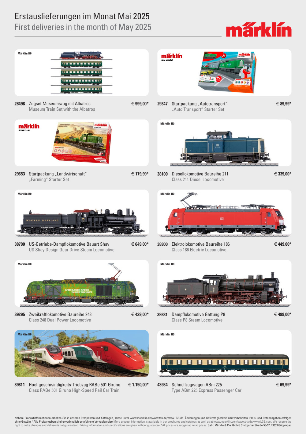 Märklin - Erstauslieferungen im Monat Mai / First deliveries in the month of May 2025