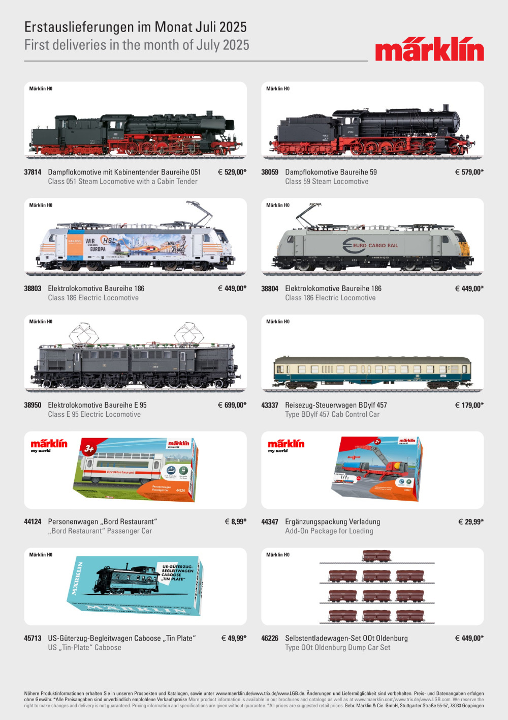Märklin / LGB / Trix - Erstauslieferungen im Monat Juli / First deliveries in the month of July 2025