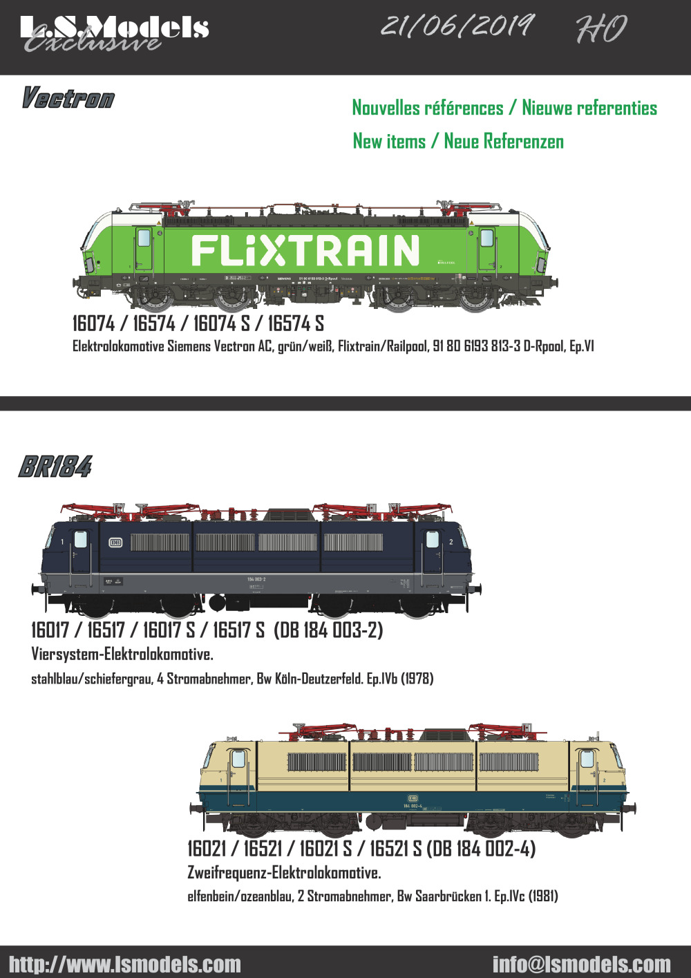 LS Models - Vectron + Liegewagen Flixtrain / BR 184 DB / Wagons DMS SNCB