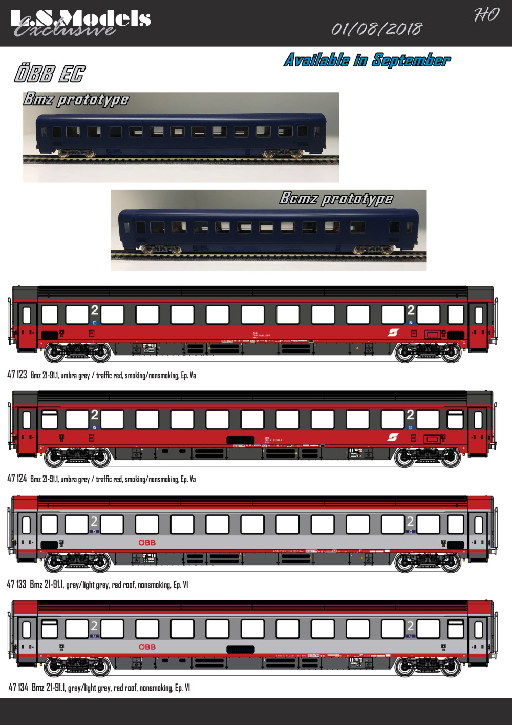 LS Models - ÖBB - EC-Reisezugwagen Bmz 21-91.1 & EC-Liegewagen Bcmz 59-91.1