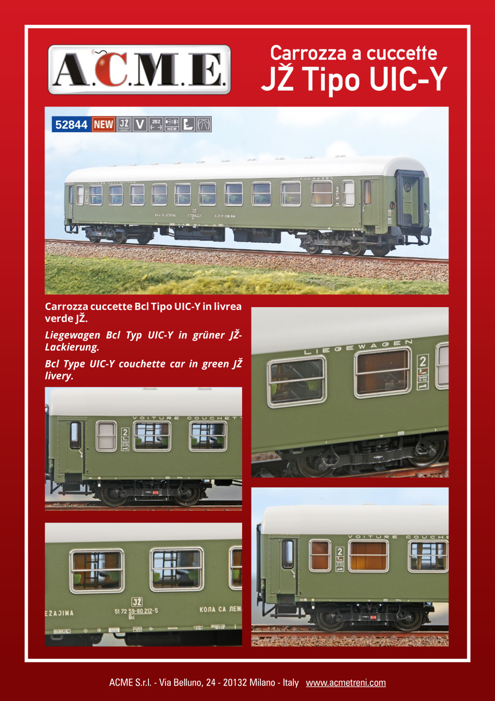 ACME - Anonima Costruzioni Modellistiche Esatte - Carrozza a cuccette JZ Tipo UIC-Y (ref. 52844)