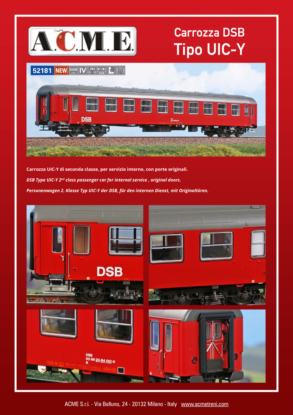 ACME - Anonima Costruzioni Modellistiche Esatte - Carrozza DSB Tipo UIC-Y (ref. 52181)