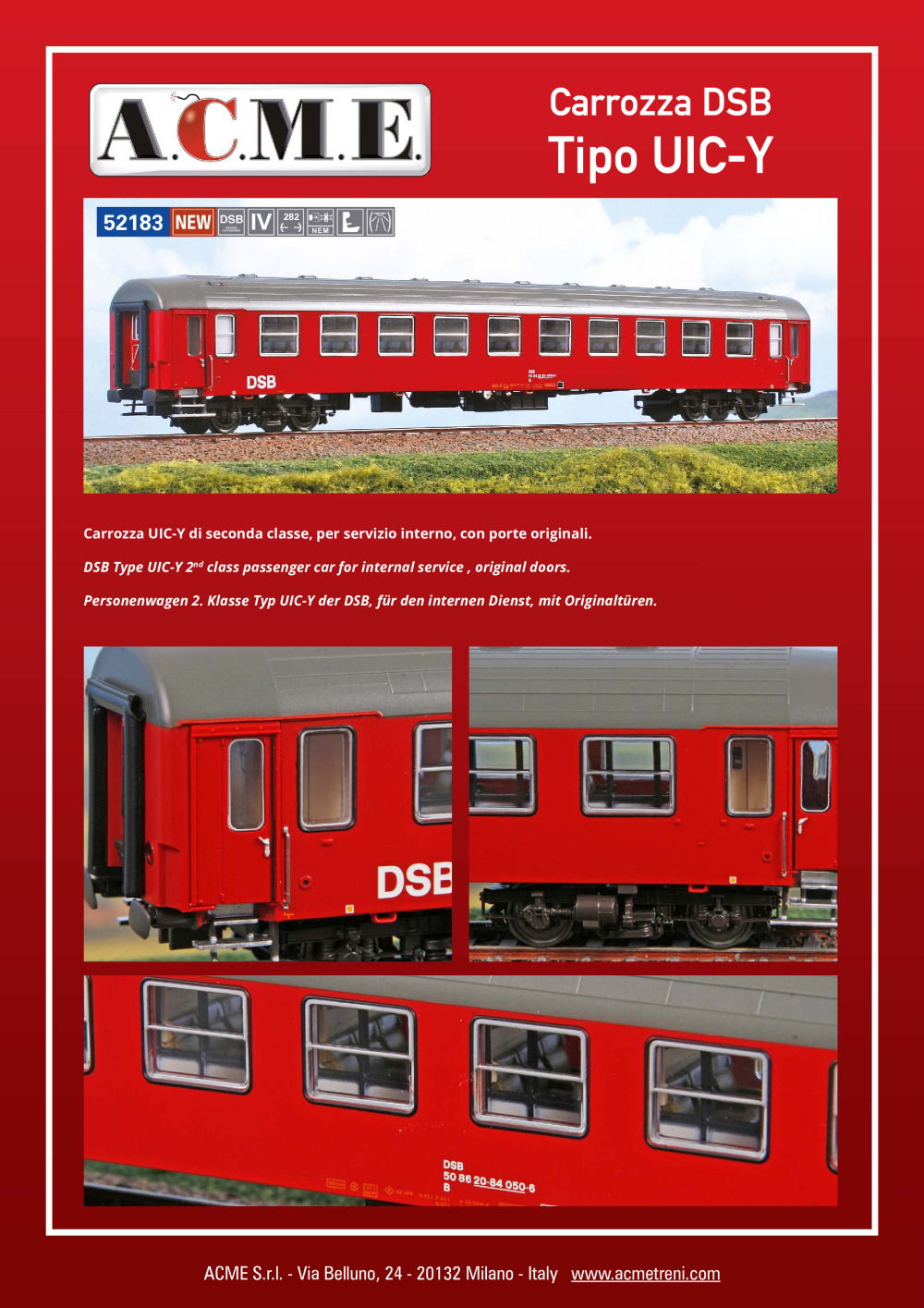 ACME - Anonima Costruzioni Modellistiche Esatte - Carrozza DSB Tipo UIC-Y (ref. 52183)