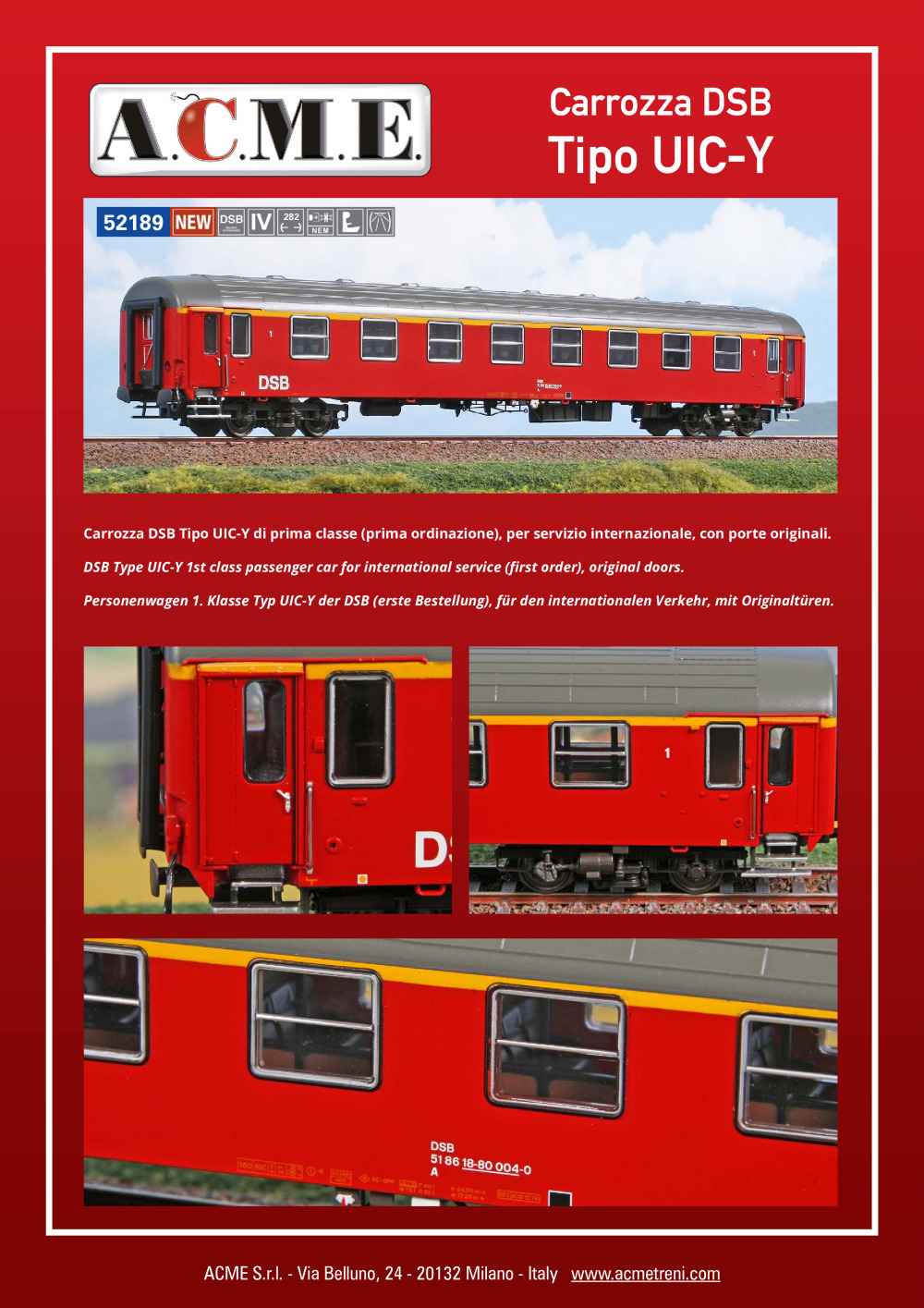 ACME - Anonima Costruzioni Modellistiche Esatte - Carrozza DSB Tipo UIC-Y (ref. 52189)