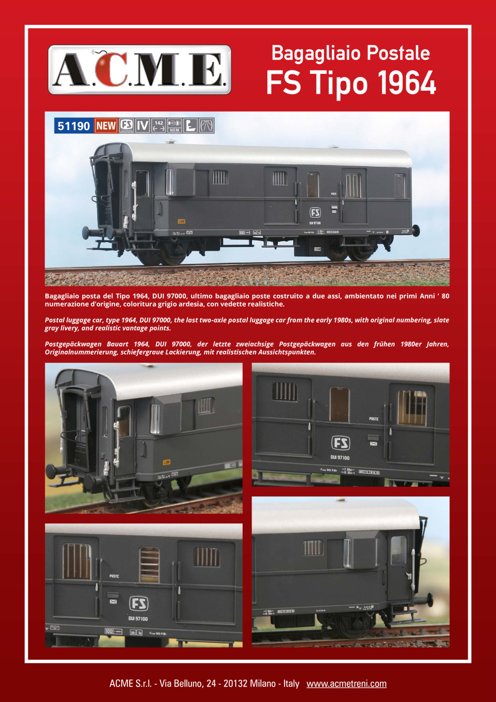 ACME - Anonima Costruzioni Modellistiche Esatte - Bagagliaio Postale FS Tipo 1964