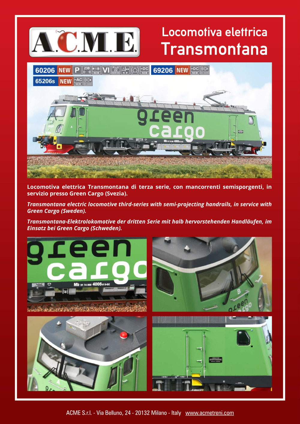 ACME - Anonima Costruzioni Modellistiche Esatte - Locomotiva elettrica Transmontana (ref. 60206 / 69206 / 65206s)