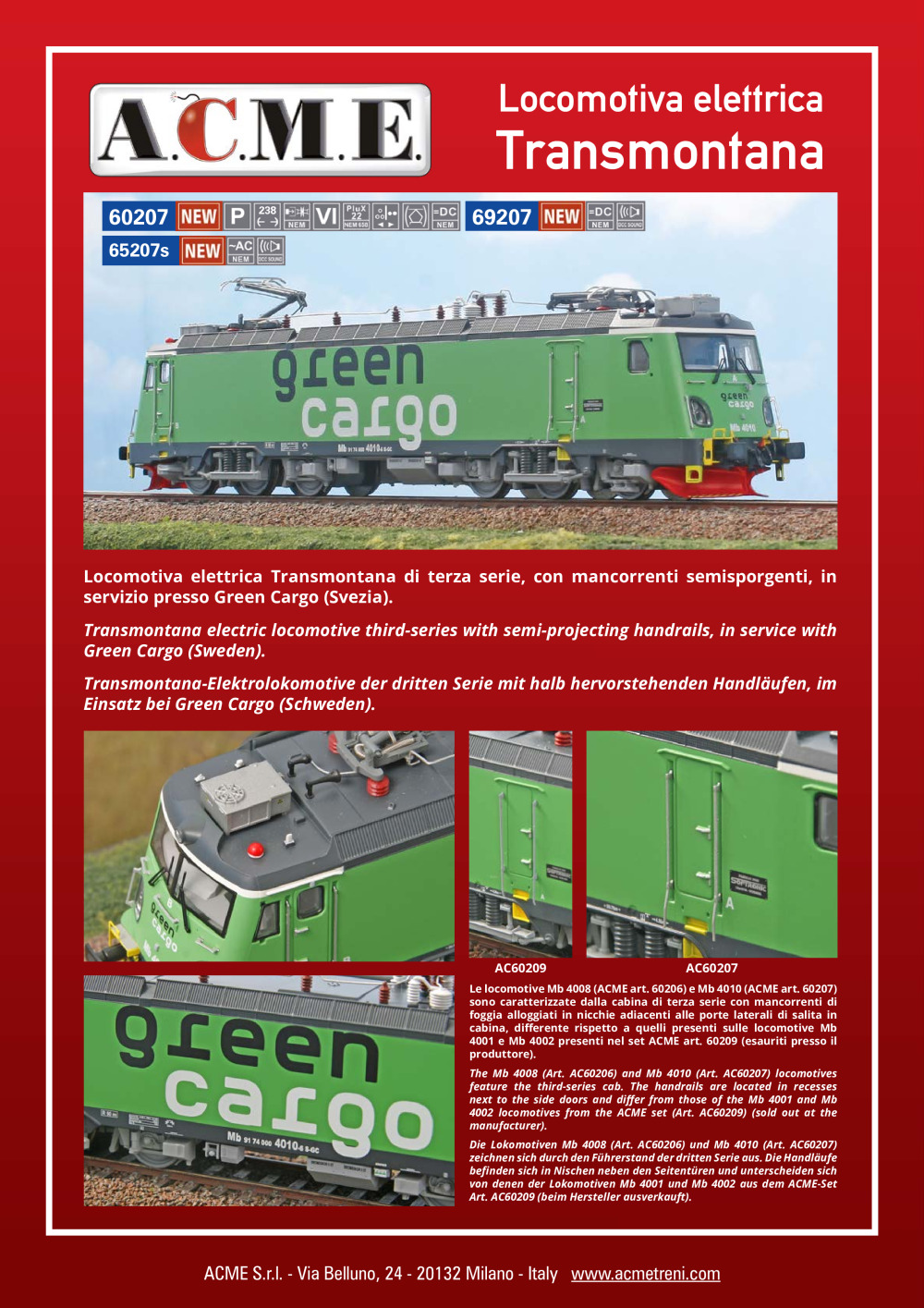 ACME - Anonima Costruzioni Modellistiche Esatte - Locomotiva elettrica Transmontana (ref. 60207 / 69207 / 65207s)