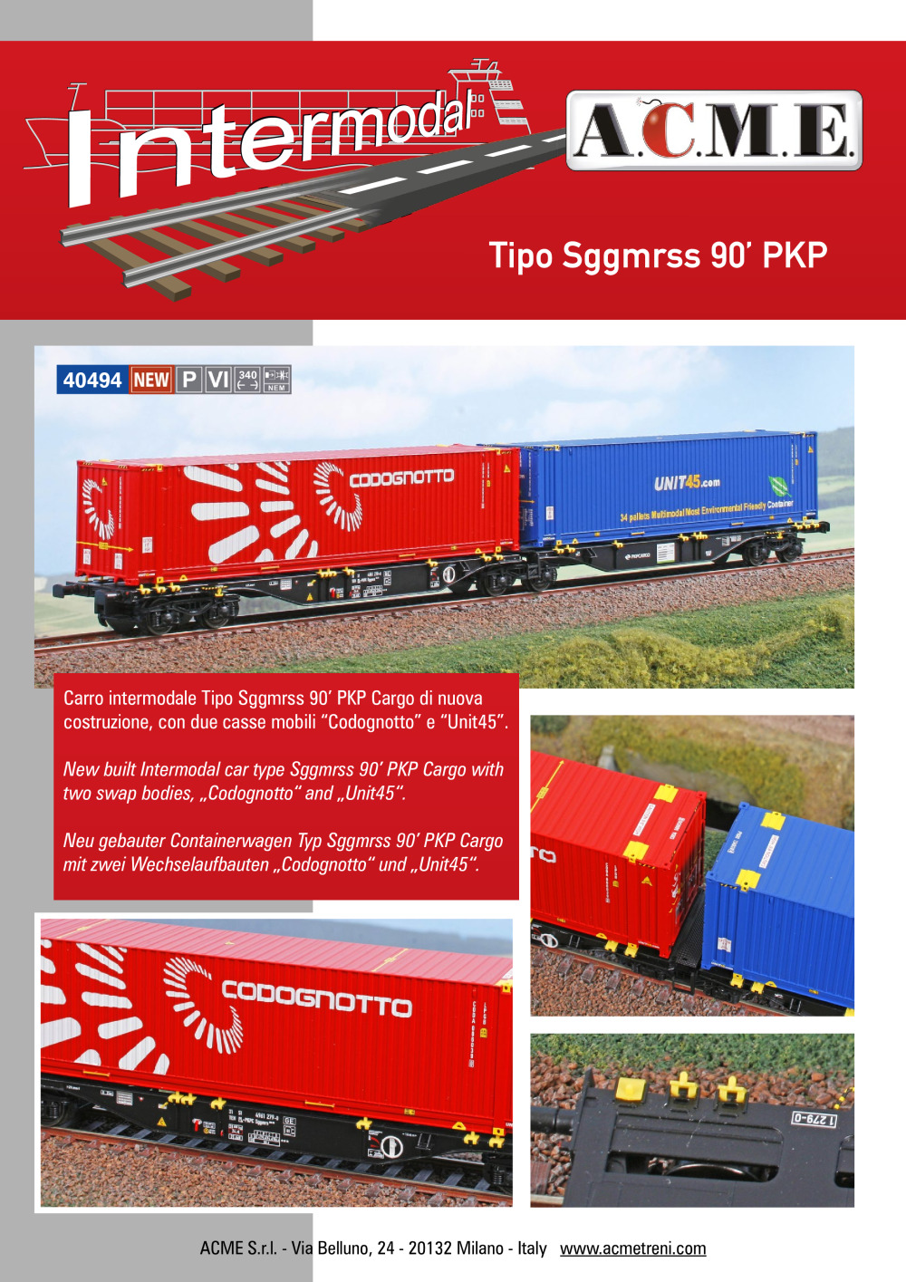 ACME - Anonima Costruzioni Modellistiche Esatte - PKP Cargo - Sggmrss 90' "Codognotto" freight wagon (ref. 40494)