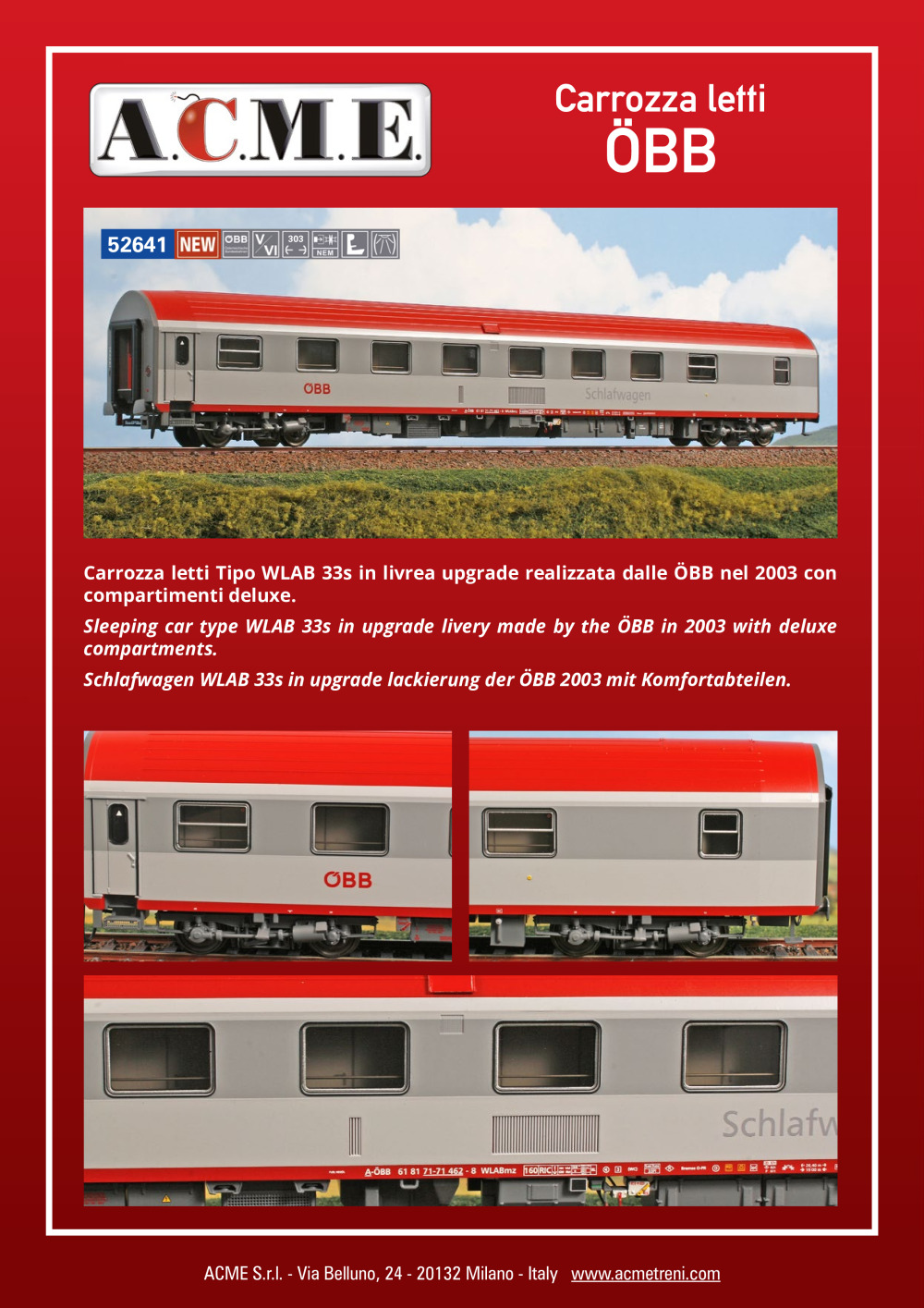 ACME - Anonima Costruzioni Modellistiche Esatte - ÖBB - Schlafwagen WLAB 33s in "Upgrade"-Lackierung mit Komfortabteilen (ref. 52641)