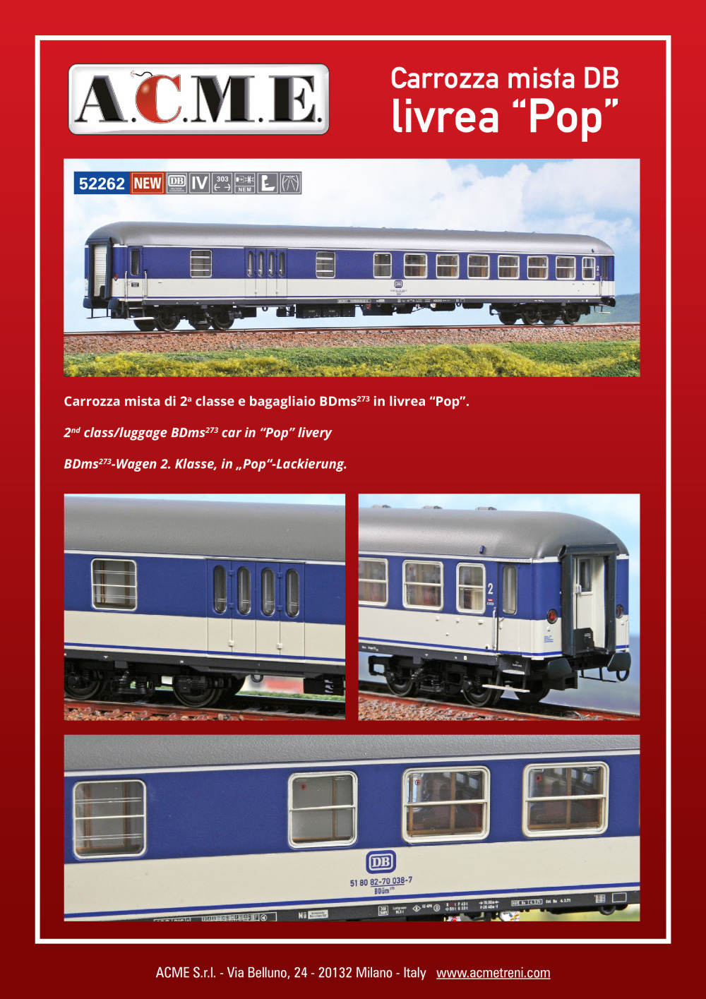 ACME - Anonima Costruzioni Modellistiche Esatte - DB - BDms273-Wagen in "Pop"-Lackierung (ref. 52262)