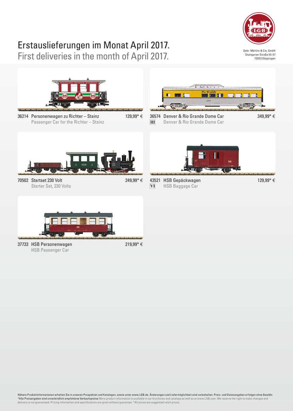 LGB - Erstauslieferungen April 2017