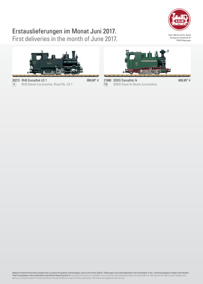 Erstauslieferungen Juni 2017 - LGB