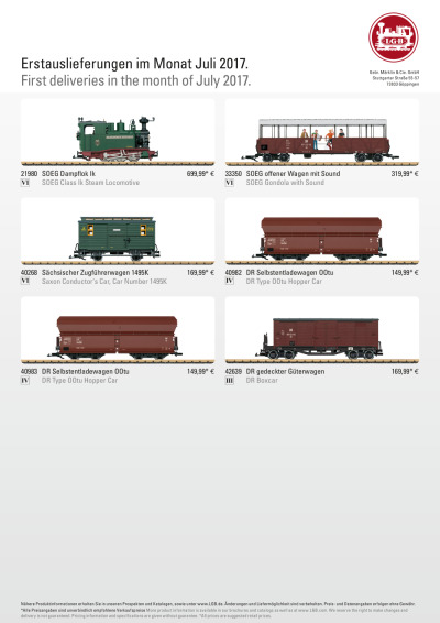 Erstauslieferungen Juli 2017 - LGB