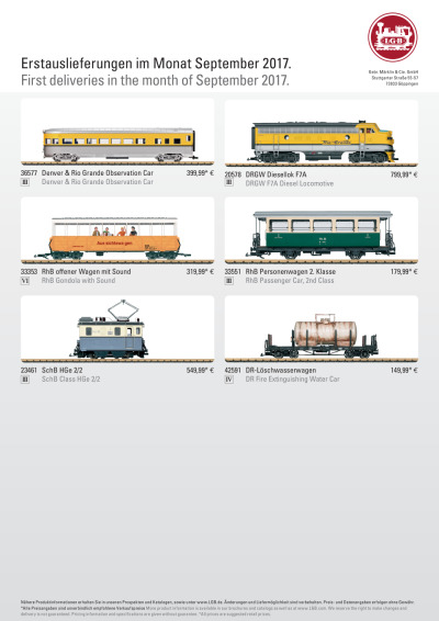 Erstauslieferungen September 2017 - LGB