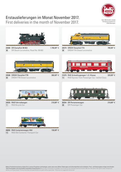 Erstauslieferungen November 2017 - LGB