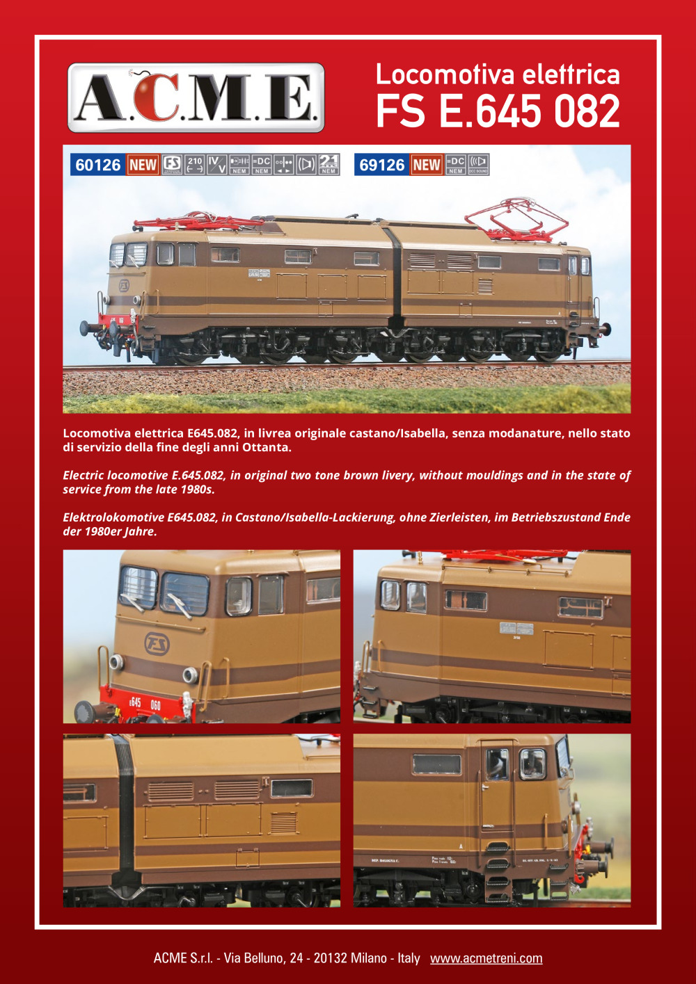 ACME - Anonima Costruzioni Modellistiche Esatte - Locomotiva elettrica FS E.645 082 (ref. 60126 / 69126)