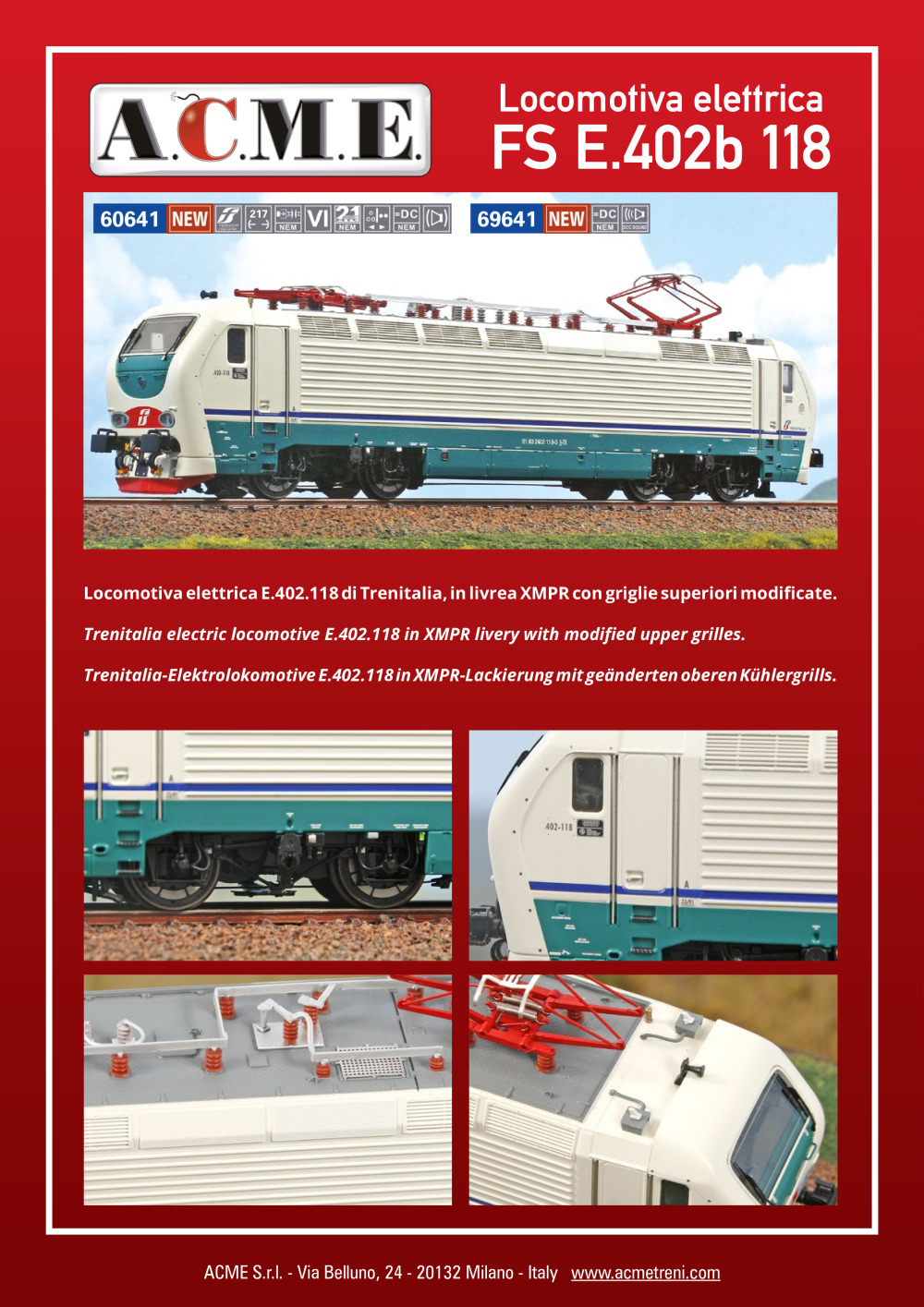ACME - Anonima Costruzioni Modellistiche Esatte - Locomotiva elettrica FS E.402b 118 (ref. 60641 / 69641)