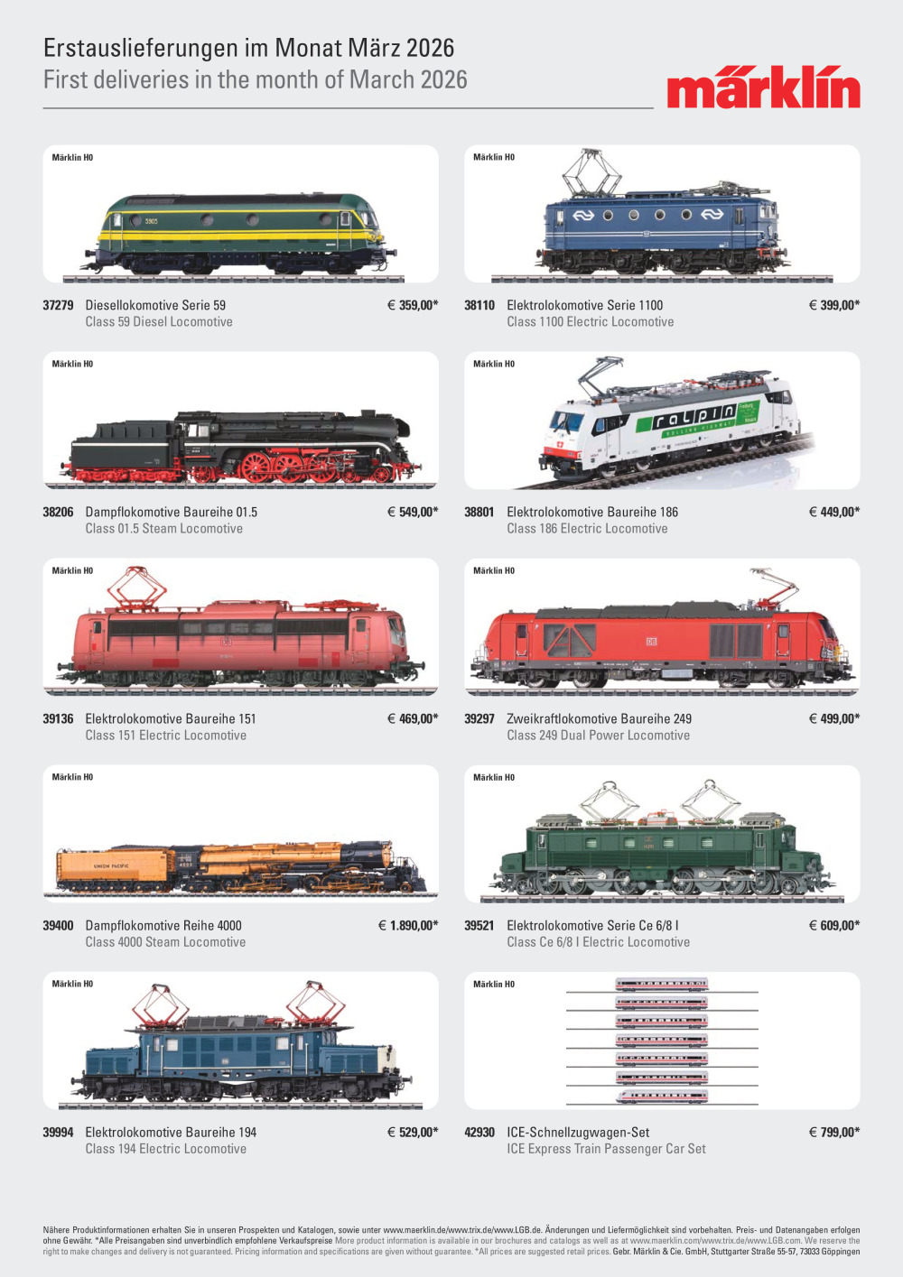 Märklin / LGB / Trix - Erstauslieferungen im Monat März 2026 / First deliveries in the month of March 2026