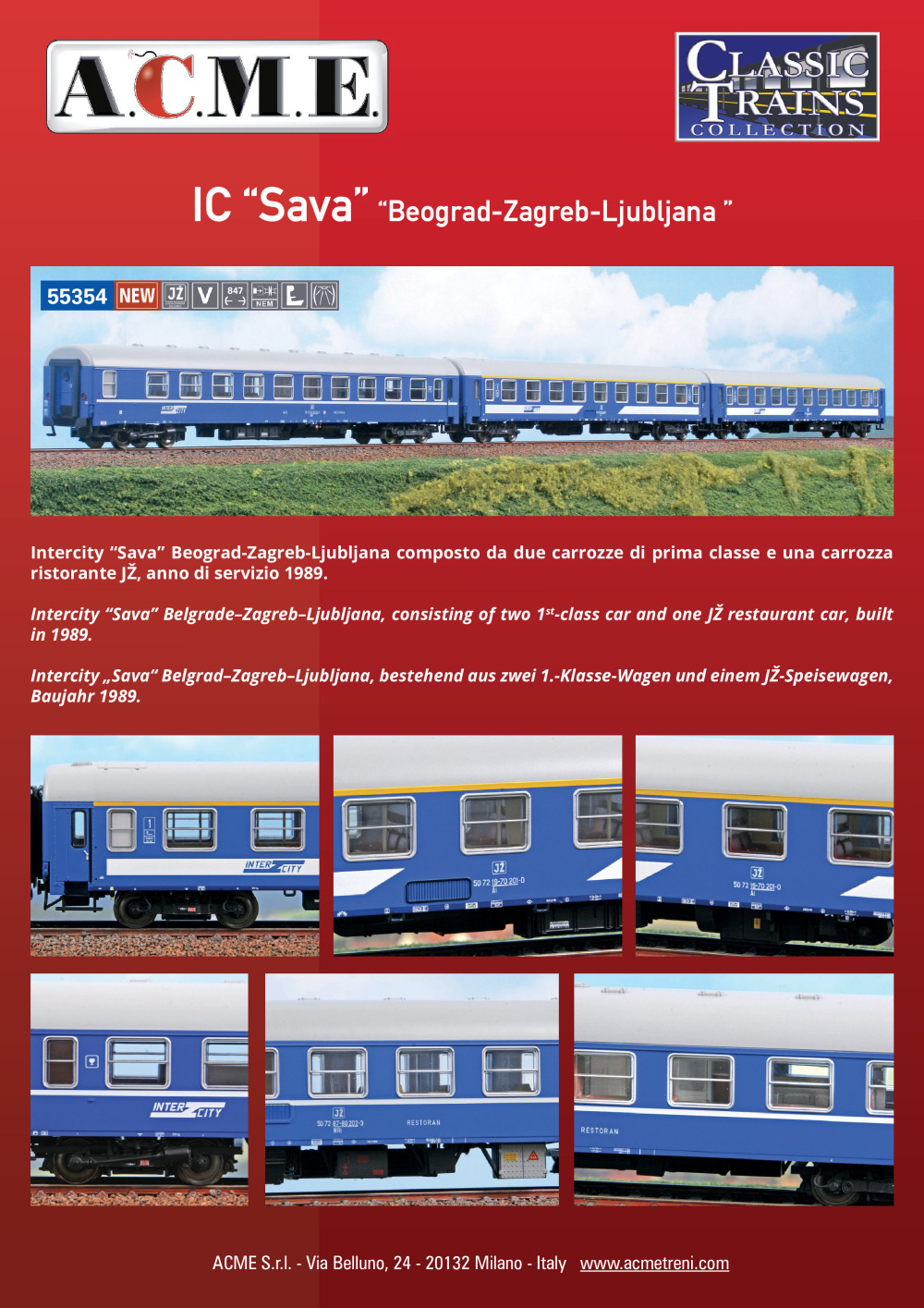 ACME - Anonima Costruzioni Modellistiche Esatte - JŽ - IC "Sava": "Beograd-Zagreb-Ljubljana" (ref. 55354)