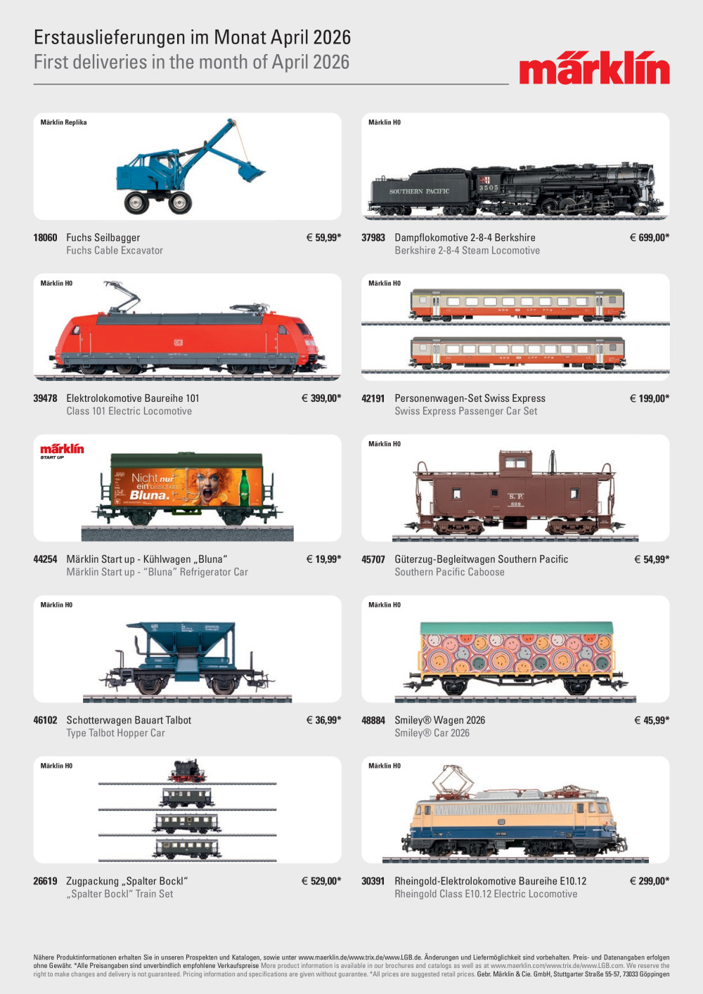 Märklin - Erstauslieferungen im Monat April 2026 / First deliveries in the month of April 2026