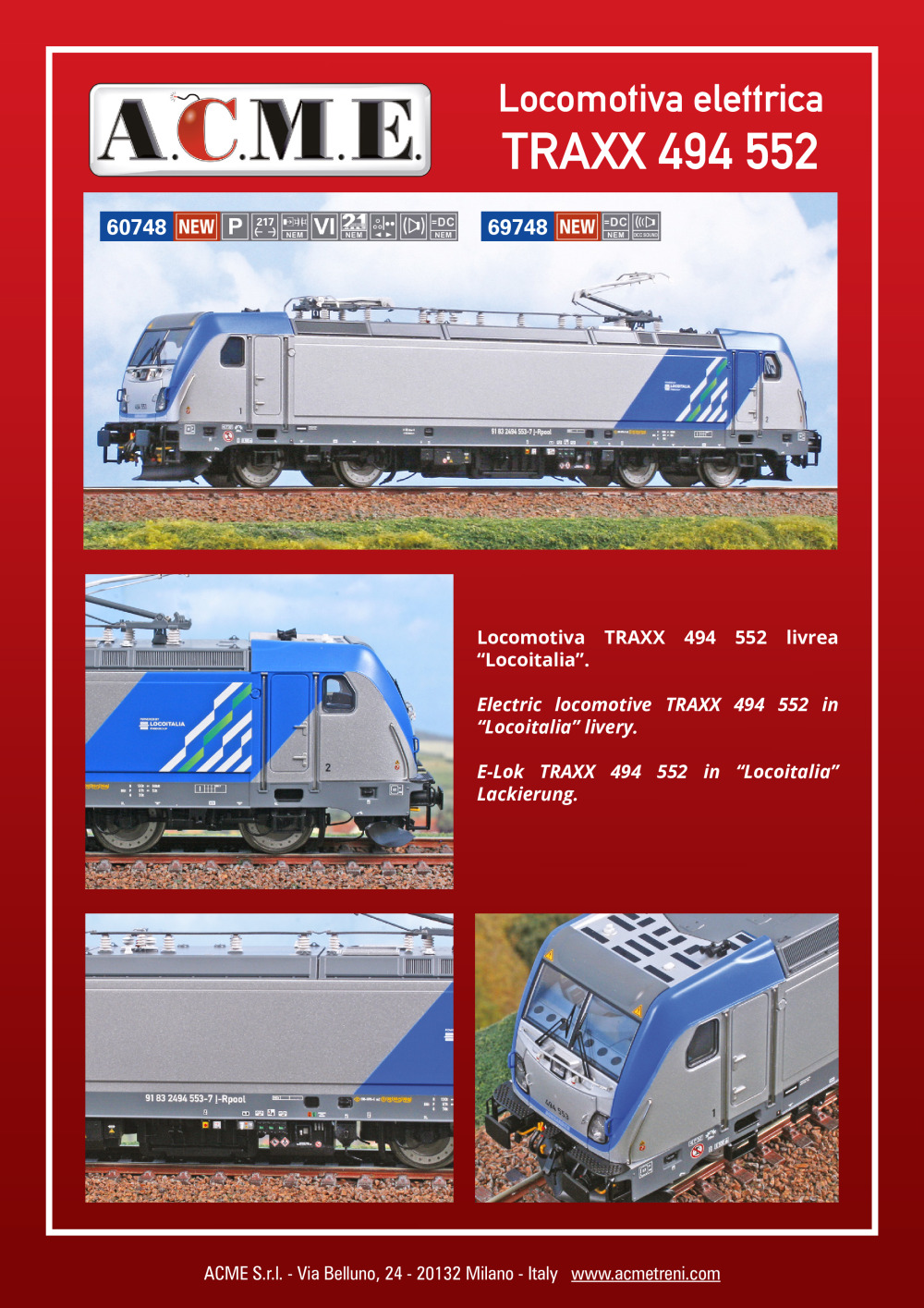 ACME - Anonima Costruzioni Modellistiche Esatte - Locomotiva elettrica TRAXX 494 552 (ref. 60748 / 69748)