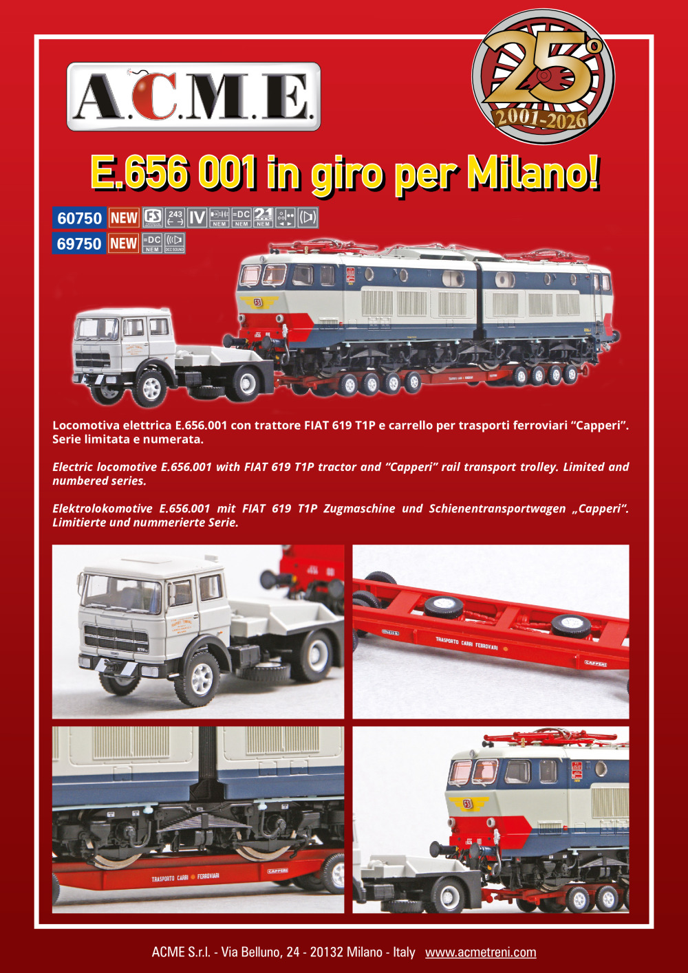 ACME - Anonima Costruzioni Modellistiche Esatte - E.656 001 in giro per Milano! (ref. 60750 / 69750)