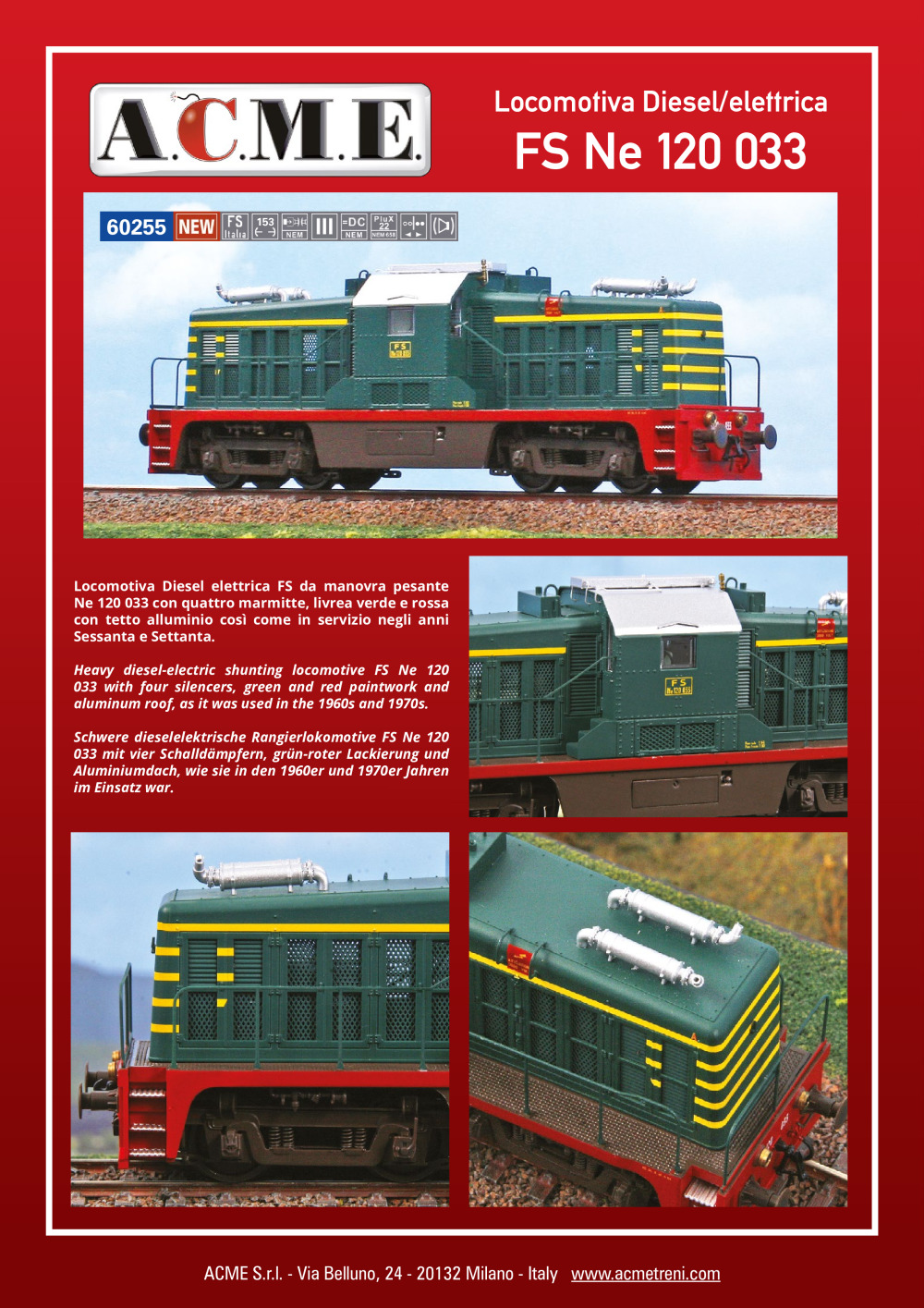ACME - Anonima Costruzioni Modellistiche Esatte - Locomotiva Diesel/elettrica FS Ne 120 033 (ref. 60255)