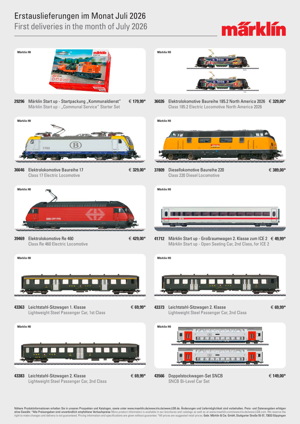 Märklin / LGB / Trix - Erstauslieferungen im Monat Juli 2026 / First deliveries in the month of July 2026