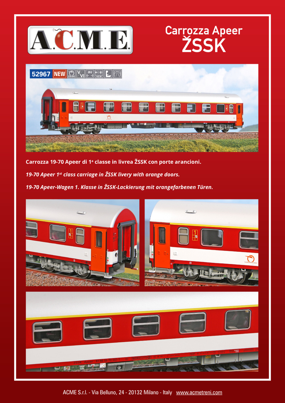 ACME - Anonima Costruzioni Modellistiche Esatte - ŽSR / ZSSK - Apeer 1st 19-70 class coach (ref. 52967)