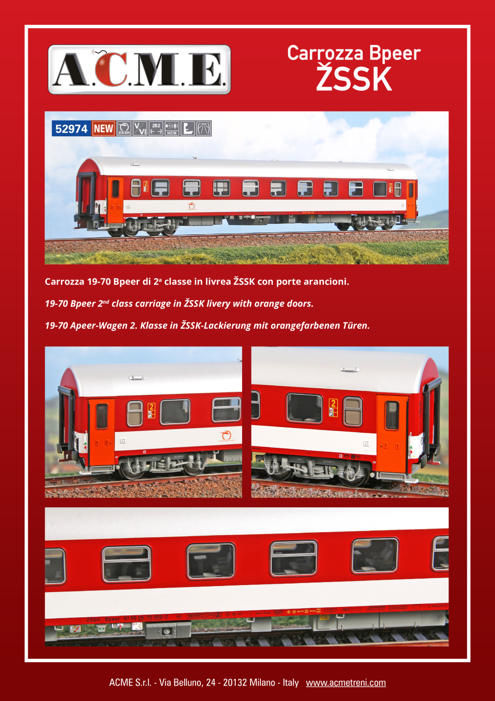 ACME - Anonima Costruzioni Modellistiche Esatte - ŽSR / ZSSK - Bpeer 2nd 29-70 class coach (ref. 52974)