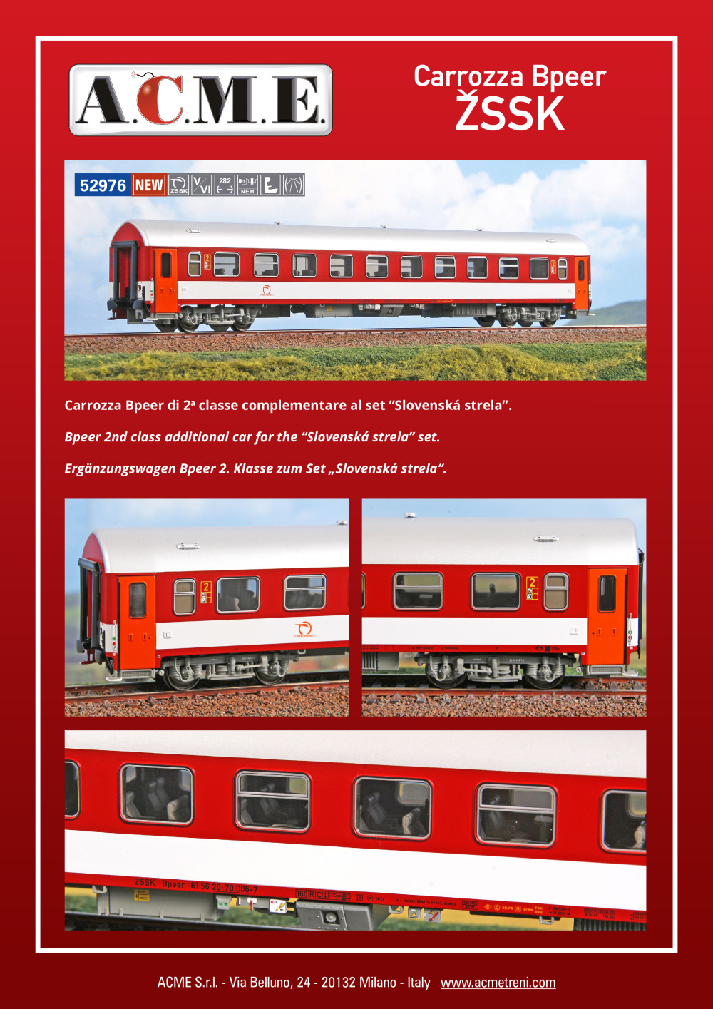 ACME - Anonima Costruzioni Modellistiche Esatte - ŽSR / ZSSK - EuroCity 132/133 "Slovenská strela" Bpeer 20-70 2nd class coach (ref. 52976)
