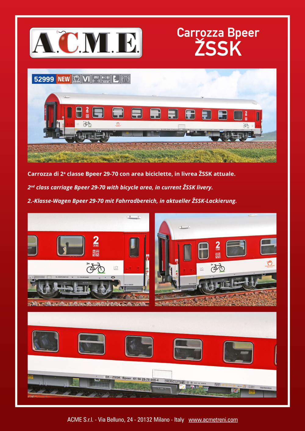 ACME - Anonima Costruzioni Modellistiche Esatte - ŽSR / ZSSK - Bpeer 29-70 2nd class coach (ref. 52999)