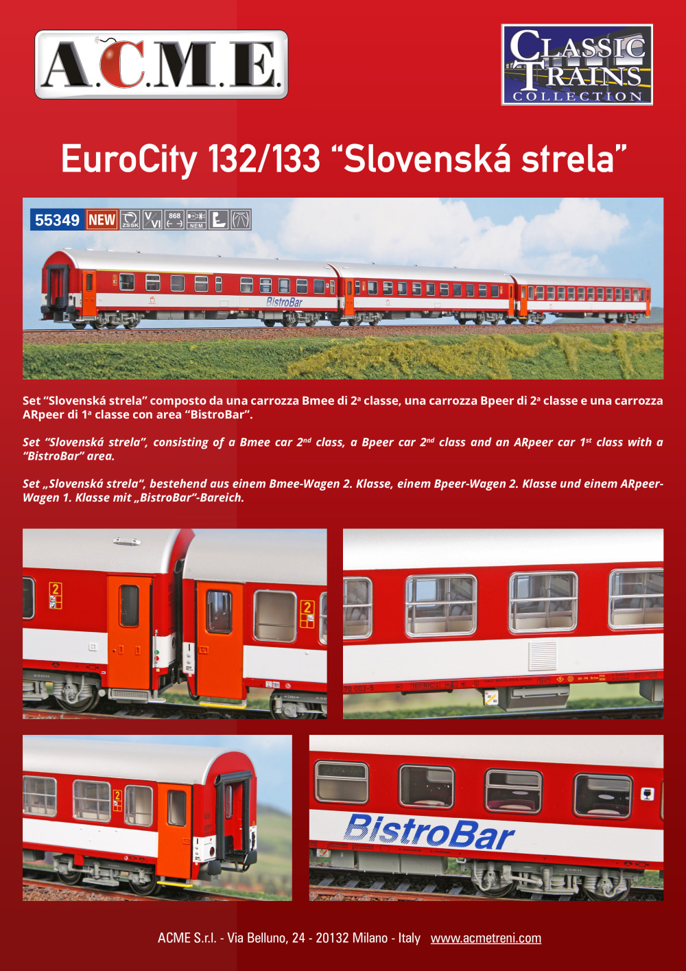 ACME - Anonima Costruzioni Modellistiche Esatte - ŽSR / ZSSK - EuroCity 132/133 "Slovenská strela" set (ref. 55349)
