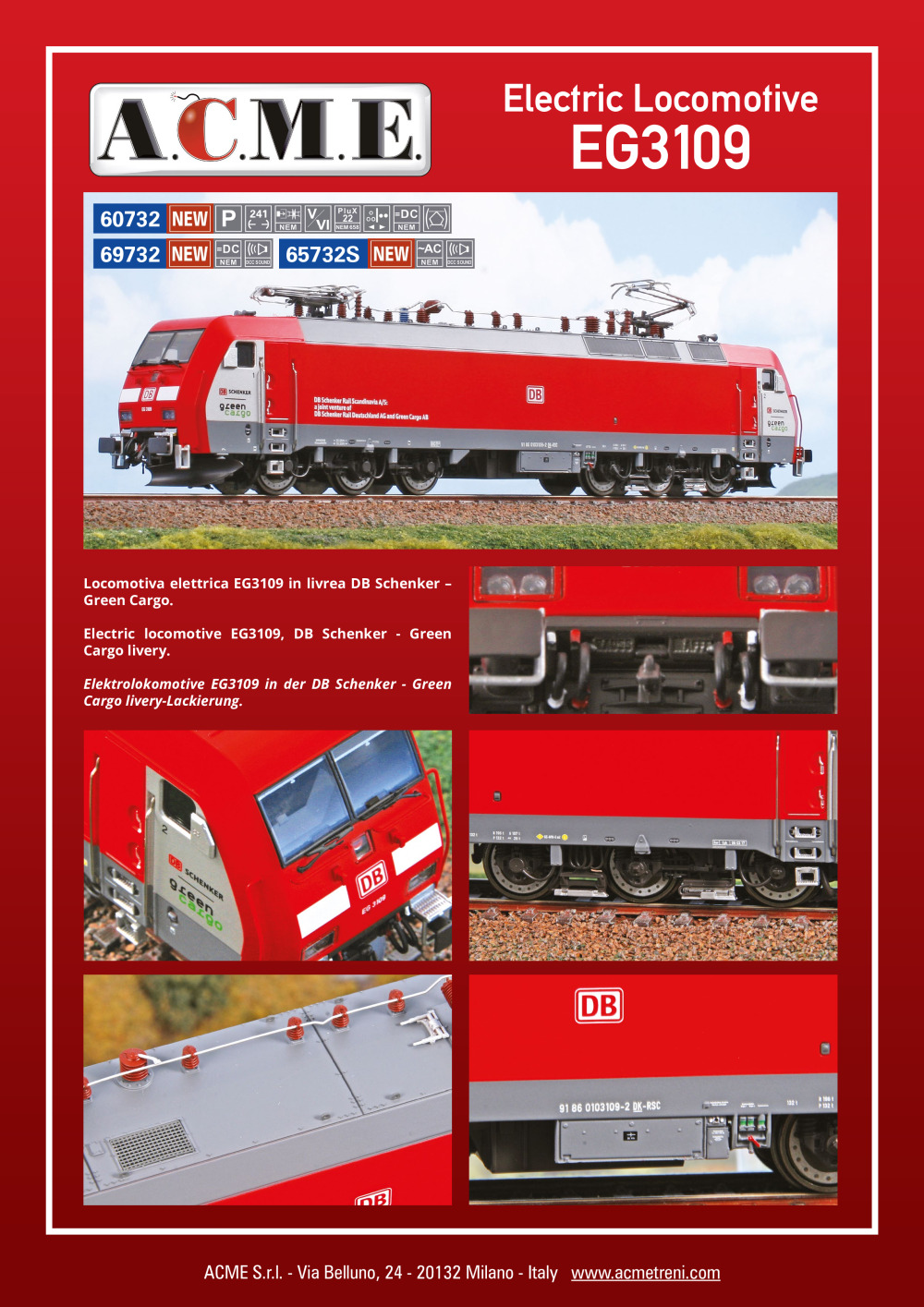 ACME - Anonima Costruzioni Modellistiche Esatte - DB Schenker / Green Cargo / RSC - EG 3109 electric locomotive (ref. 60732 / 69732 / 65732S)