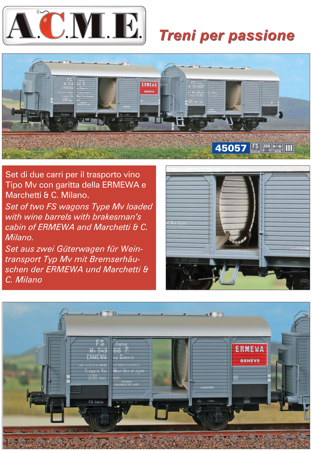 A.C.M.E. - Anonima Costruzioni Modellistiche Esatte - FS - Mv "ERMEWA" freight wagons