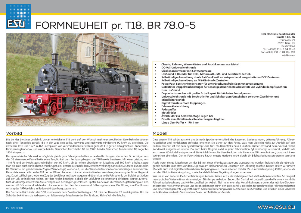 ESU - BR 78.0-5 (T18) steam locomotive