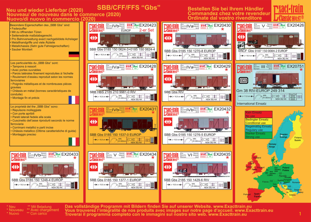 Exact-train - SBB CFF FFS - Gbs / K4 / Gs freight wagons