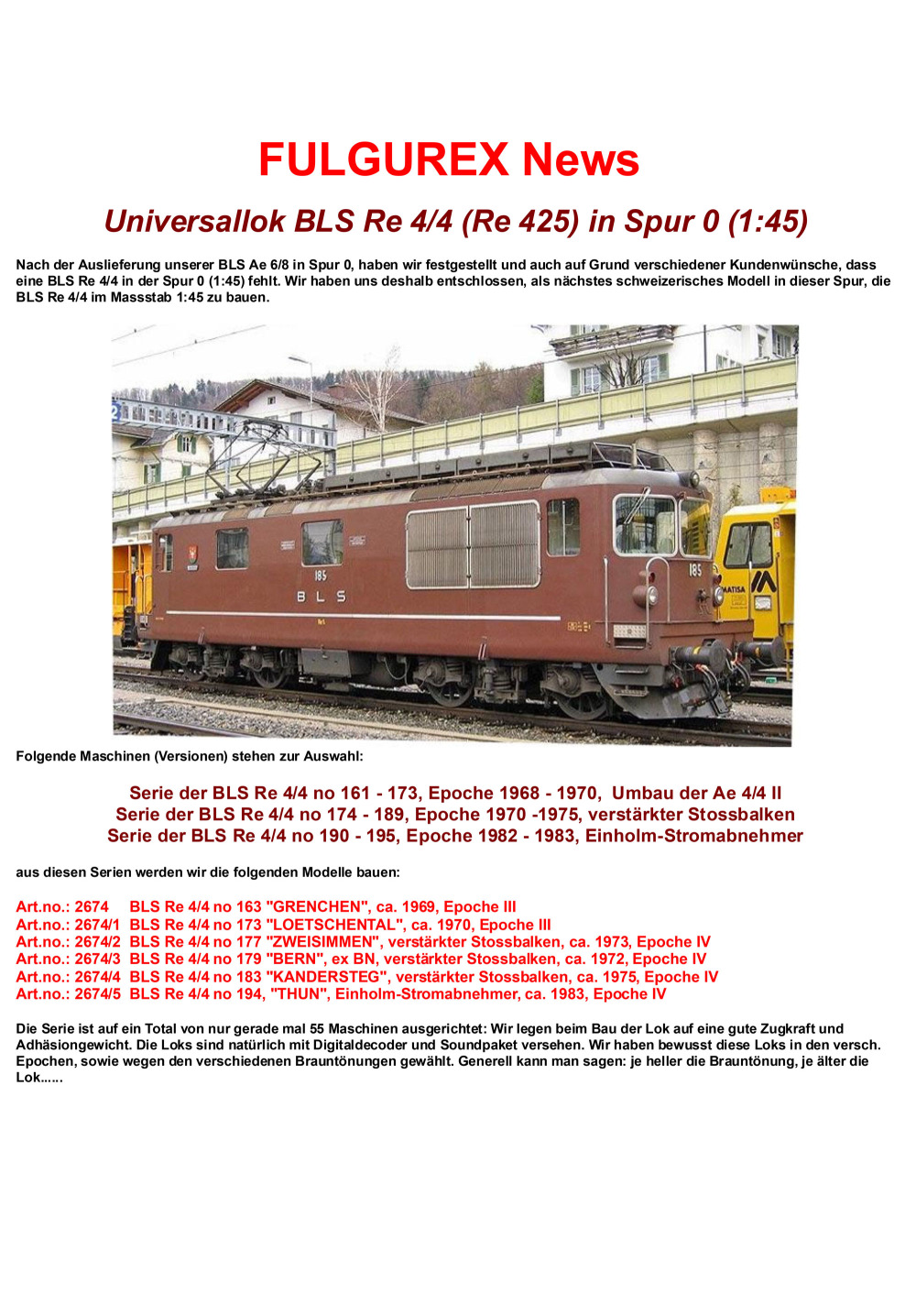 Fulgurex - BLS - Re 4/4 electric locomotive