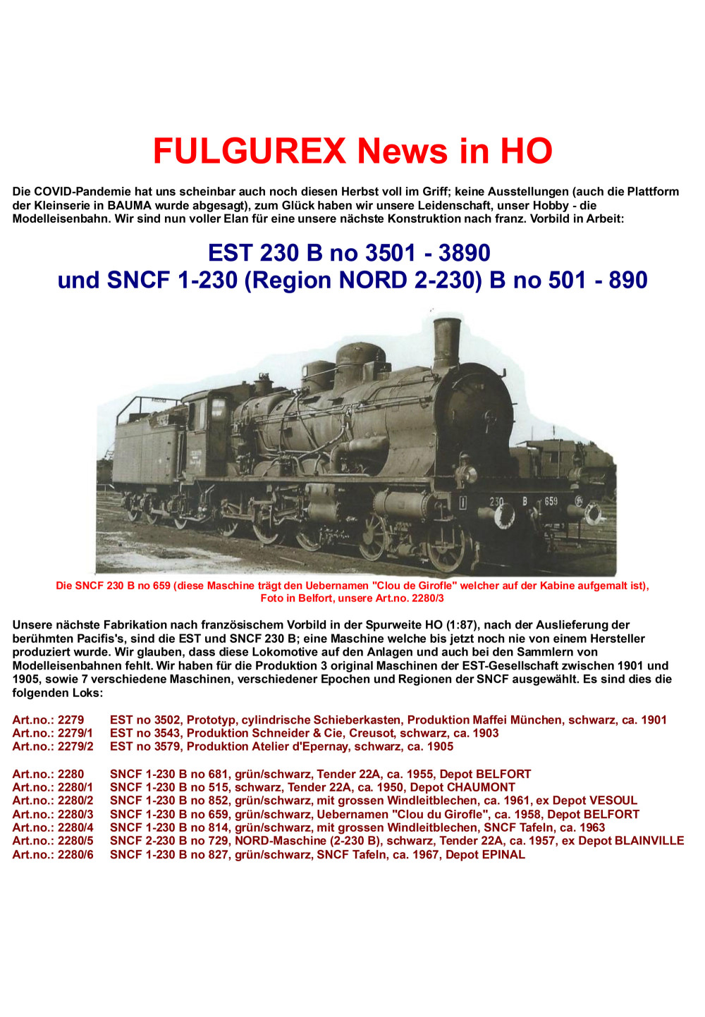 Fulgurex - France - Series 230 B steam locomotives