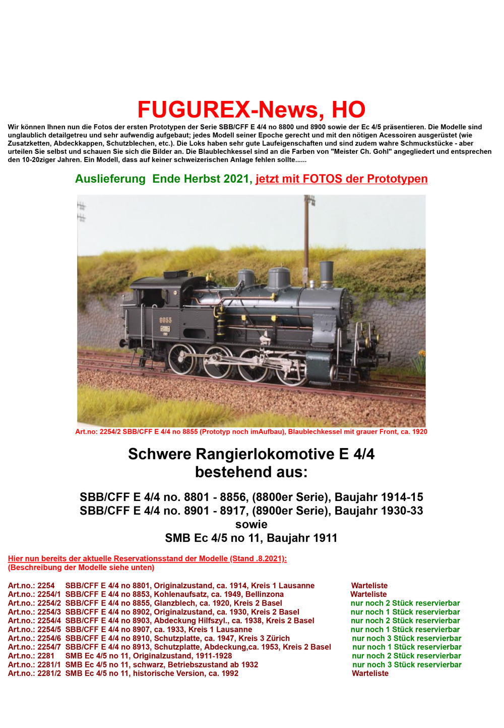Fulgurex - SBB CFF - E 4/4 & SMB - Ec 4/5
