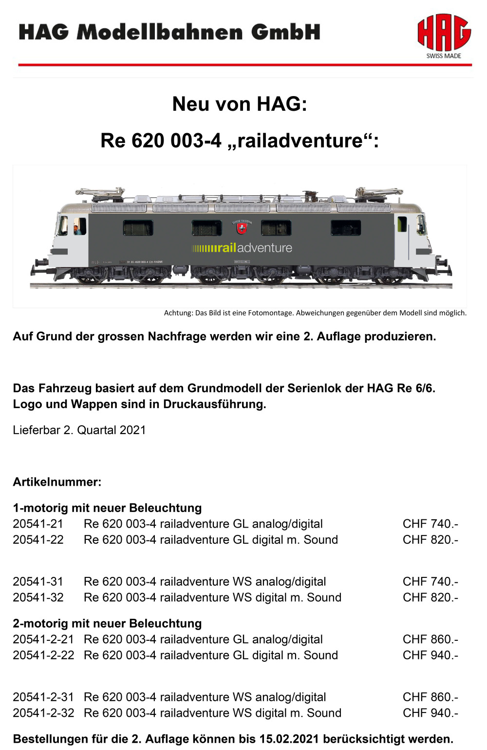 HAG - RailAdventure - Re 620 (2nd series)
