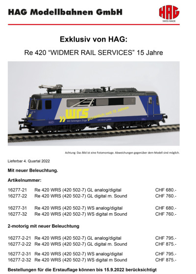 Re 420 "Widmer Rail Services - 15 years" - HAG