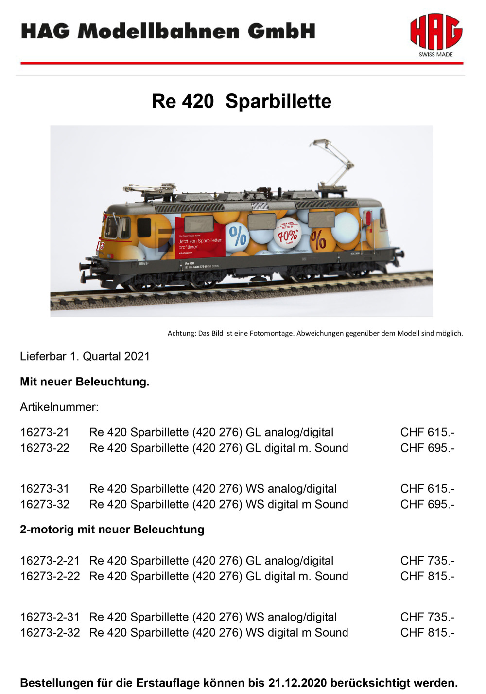 HAG - SBB Cargo - Re 420 "Sparbillette" electric locomotive