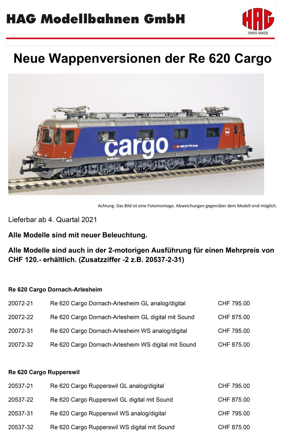 HAG - SBB Cargo - Re 620 electric locomotive