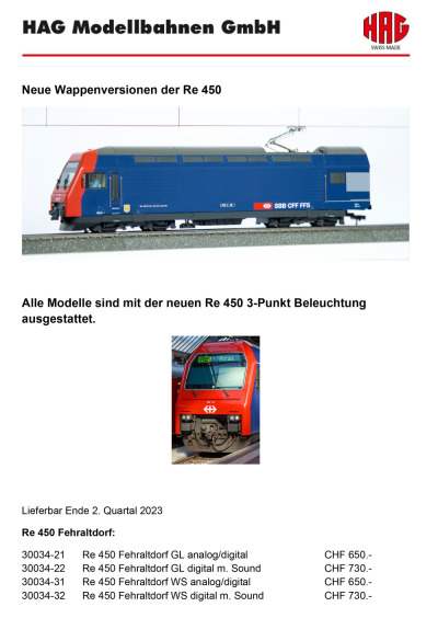 SBB CFF FFS - Re 450 electric locomotive - HAG