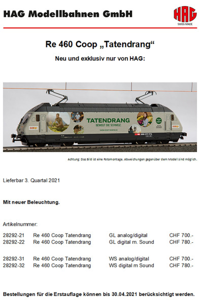 SBB CFF FFS - Re 460 "COOP - Tatendrang" electric locomotive - HAG