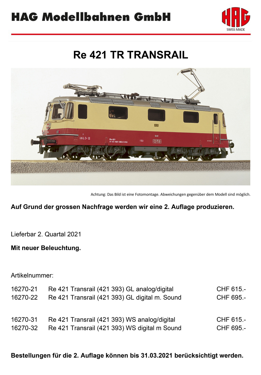 HAG - Transrail - Re 421 electric locomotive