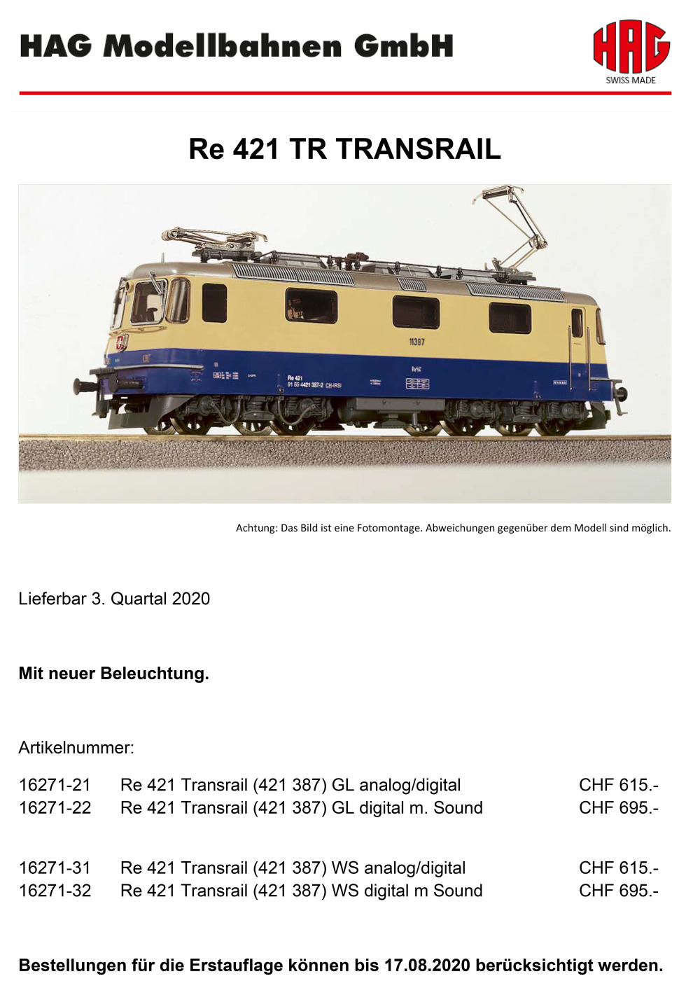 HAG - Transrail - Re 421 electric locomotive