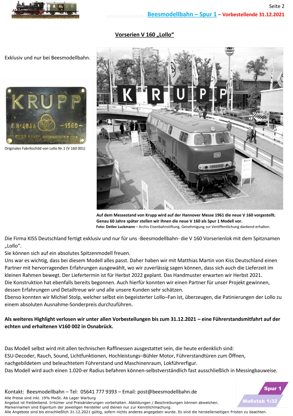 Kiss Modellbahnen Deutschland - V160 "Lollo" diesel locomotive
